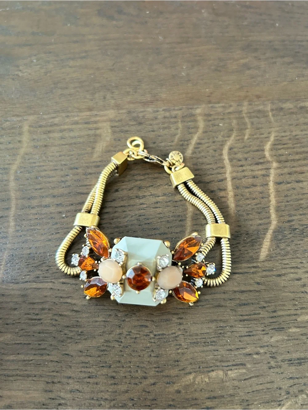 J. Crew gold tone crystal gemstone chain link statement bracelet